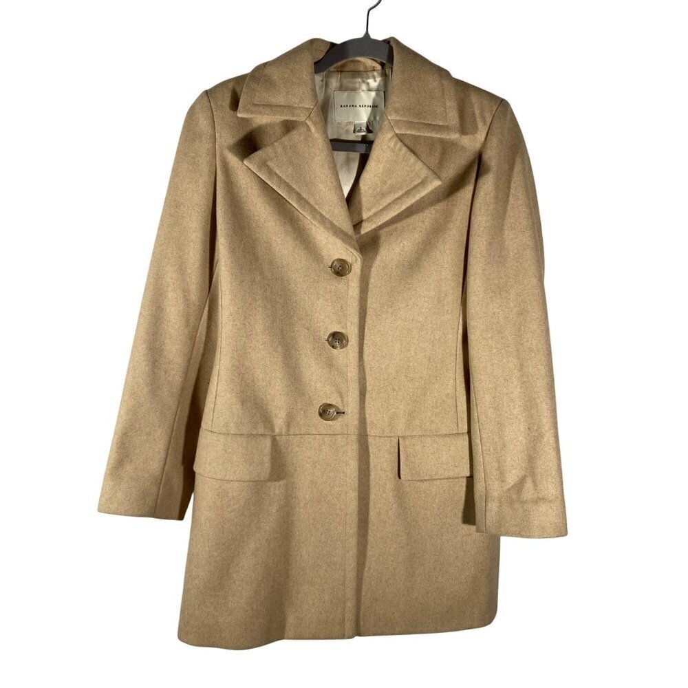 Banana Republic vintage Womens Tan Wool Blend Pea Coat W/ Button Closure Size S